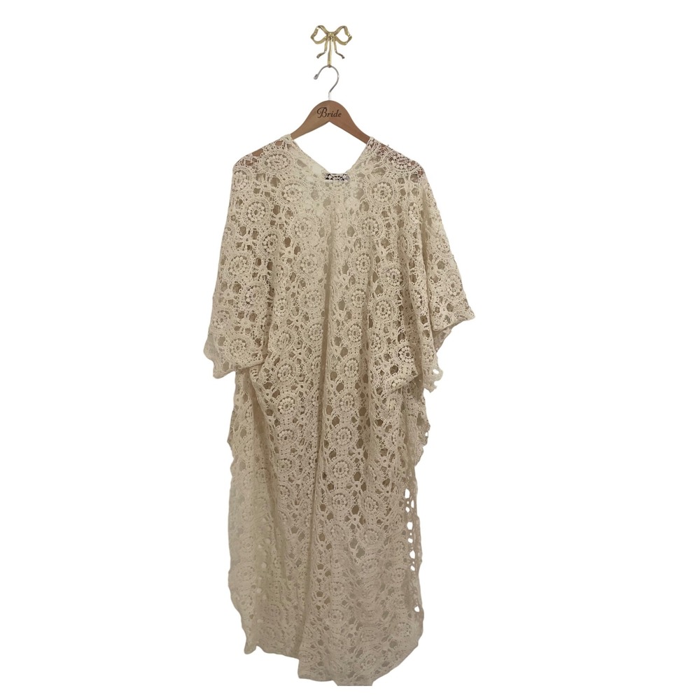 Alexis Cream Cotton Crochet Lace High Low Kimono Cover Up One Size Boho Ivory‎